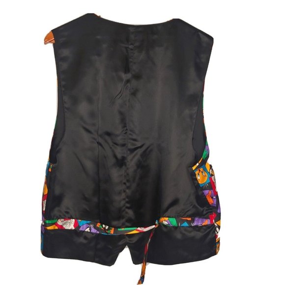 Vintage Looney Tunes Mens XL Silk Vest Mania Cartoon Print Daffy Bugs Retro - Picture 2 of 5